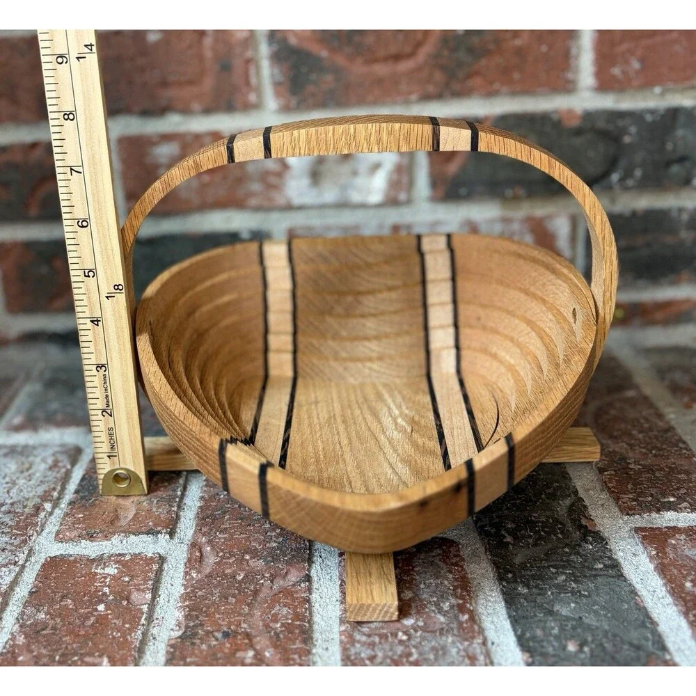 Wood Collapsible Basket Heart Shape Hand Crafted
